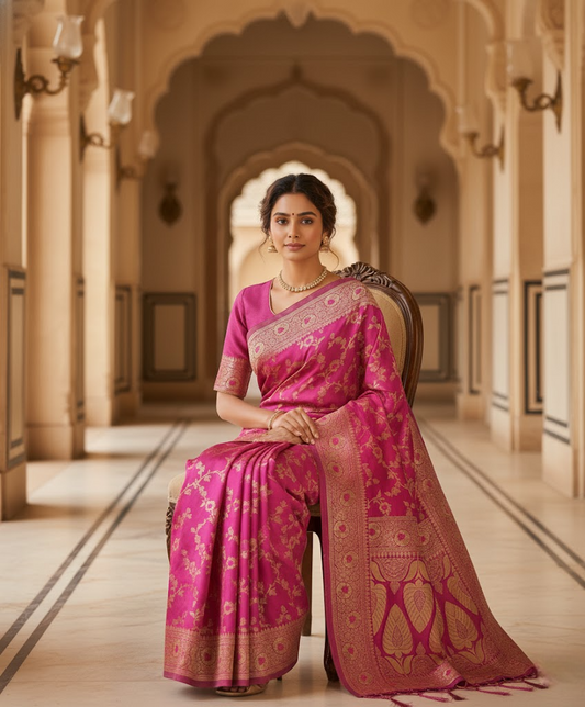 Pink Banarasi Silk Saree