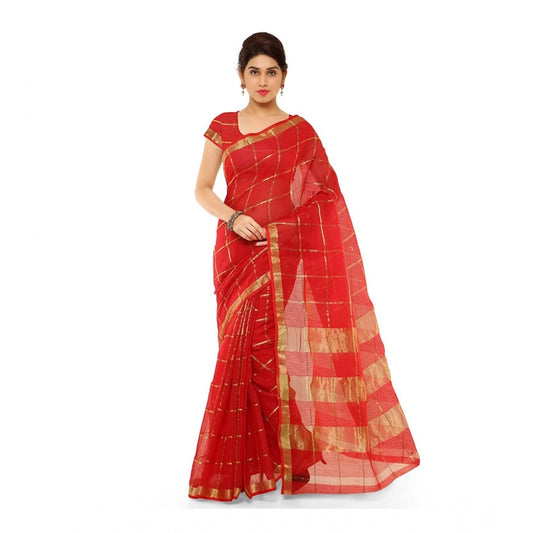 Red Kota Doria Cotton Saree