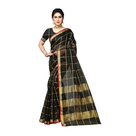 Black Kota Doria Cotton Zari Saree