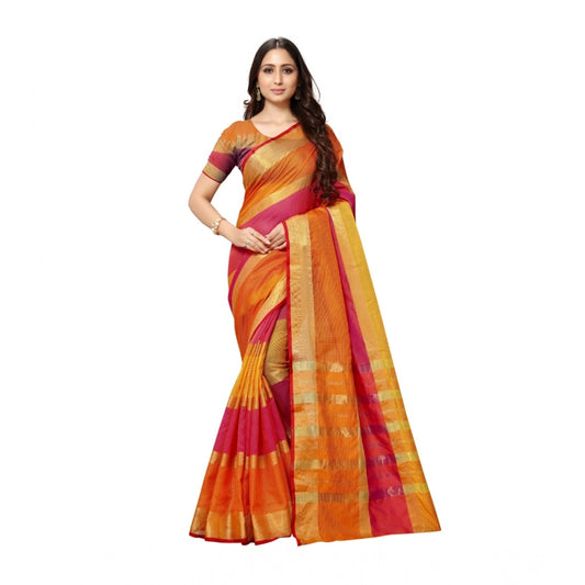 Orange Kota Doria Cotton Saree