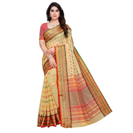 Beige Kota Doria Cotton Woven Butta Saree