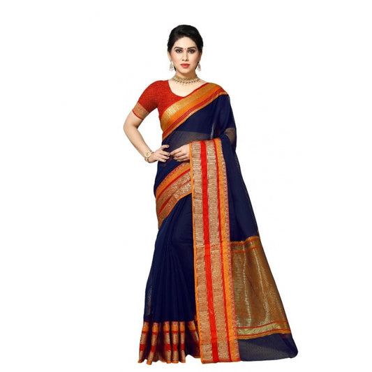 Navy Blue Kota Doria Cotton Border Saree