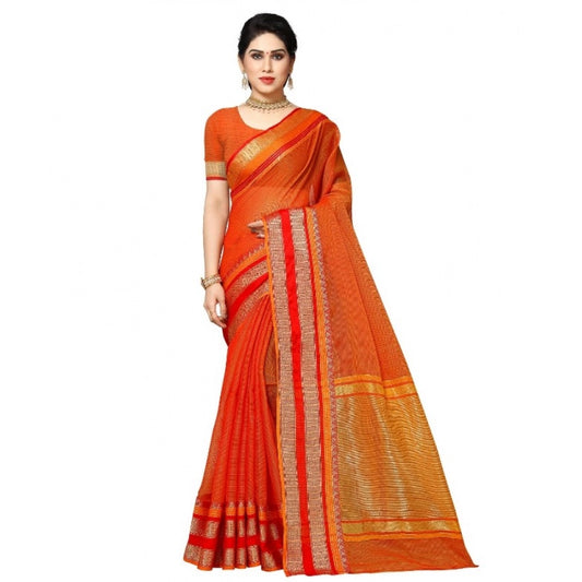 Orange Kota Doria Cotton Border Saree