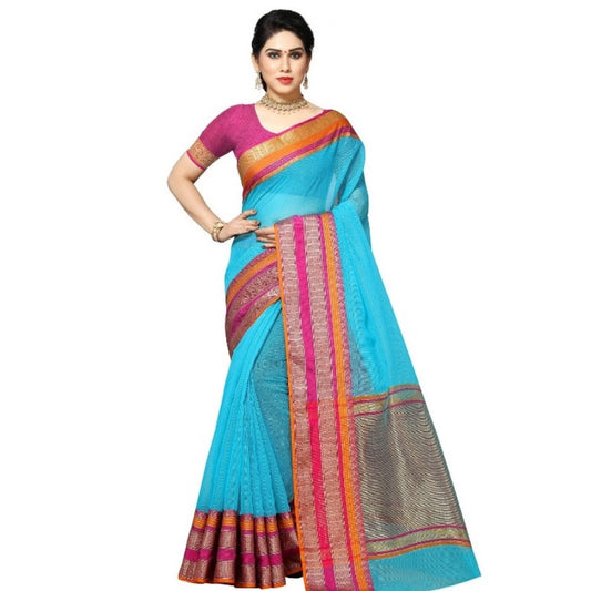 Sky Blue Kota Doria Cotton Border Saree