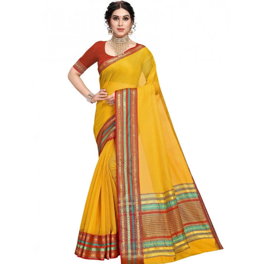 Yellow Kota Doria Cotton Bordered Saree