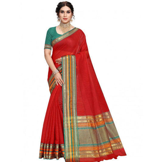 Red Kota Doria Cotton Bordered Saree