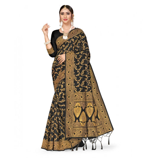 Black Banarasi Silk Saree With Blouse