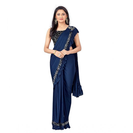 Navy Blue Lycra Solid Saree