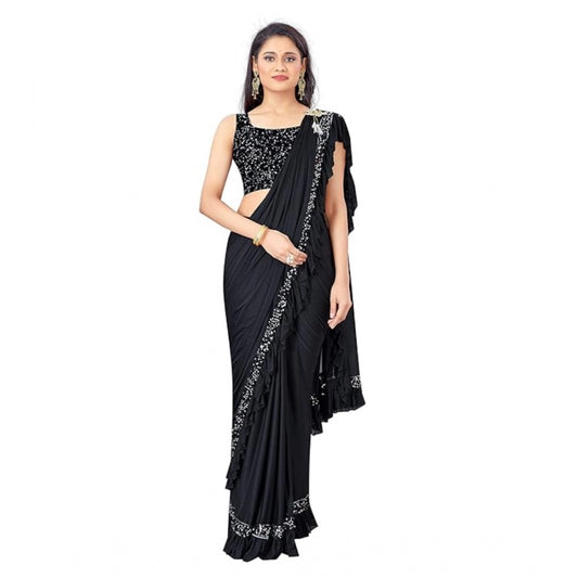 Black Lycra Solid Saree