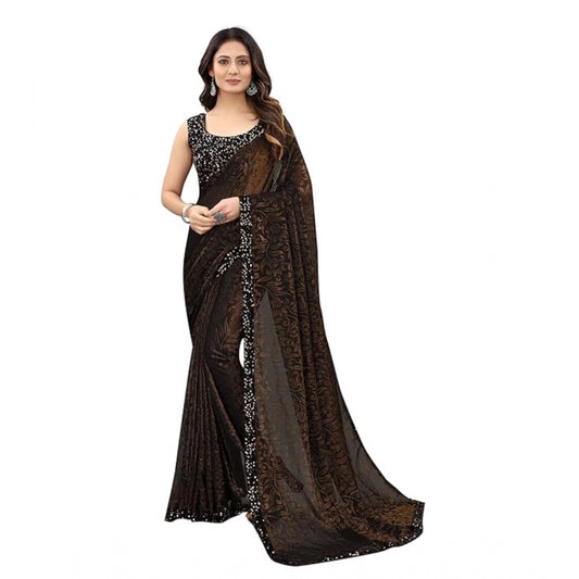 Brown Lycra Floral Saree