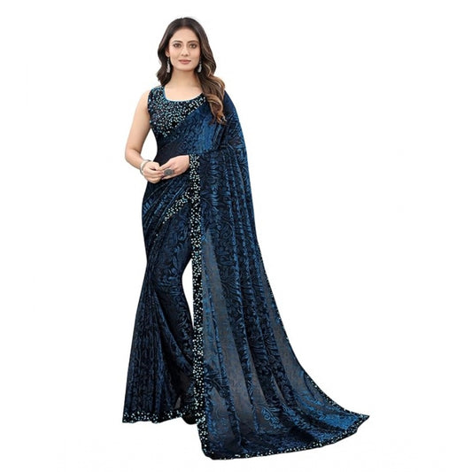 Blue Lycra Floral Saree