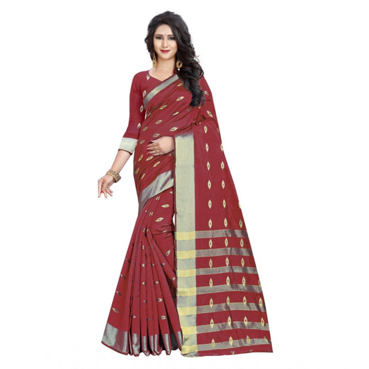 Red Silk Blend Woven Saree