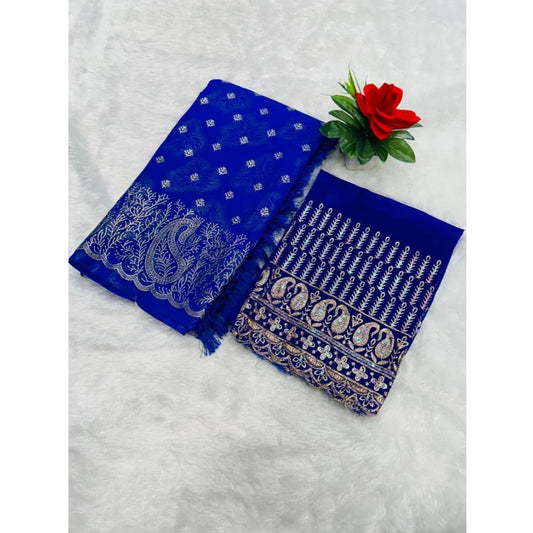 Generic Women's Georgette Printed Saree With Unstitched Blouse (Blue, 5-5 Mtrs)