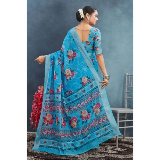 Blue Linen Saree