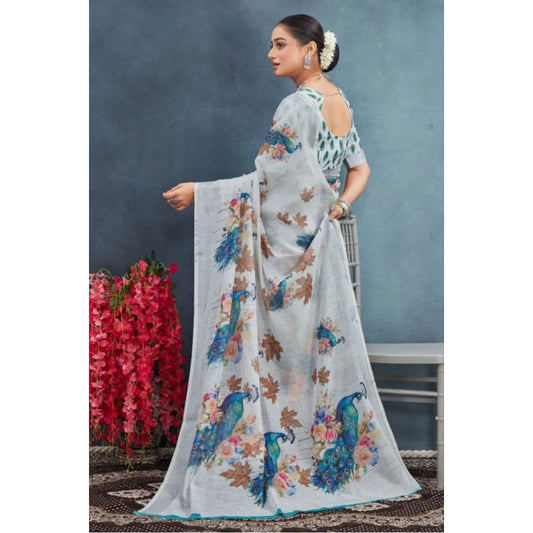 Off White Linen Saree