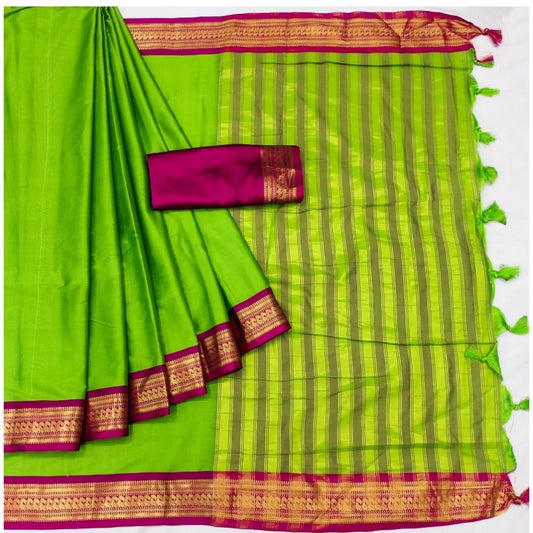 Generic Women's Cotton Silk Solid Saree With Unstitched Blouse 5.5Mtr (Green)