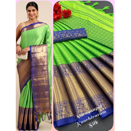 Generic Women's Cotton Silk Woven Design Saree With Unstitched Blouse 5.5Mtr (Green)