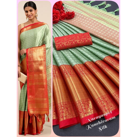 Generic Women's Cotton Silk Woven Design Saree With Unstitched Blouse 5.5Mtr (Light Green)