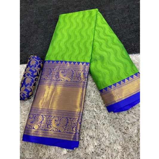 Generic Women's Cotton Silk Printed Saree With Unstitched Blouse 5.5Mtr (D Green)