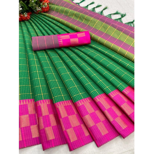 Generic Women's Cotton Silk Printed Saree With Unstitched Blouse 5.5Mtr (D Green)