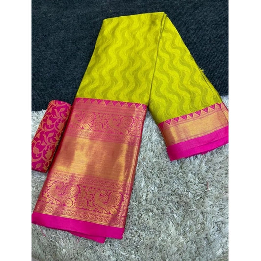 Generic Women's Cotton Silk Printed Saree With Unstitched Blouse 5.5Mtr (Light Green)