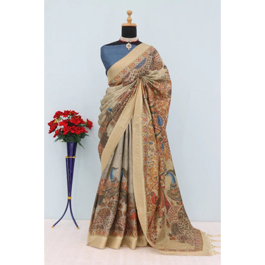 Beige Mysore Silk Digital Print Saree