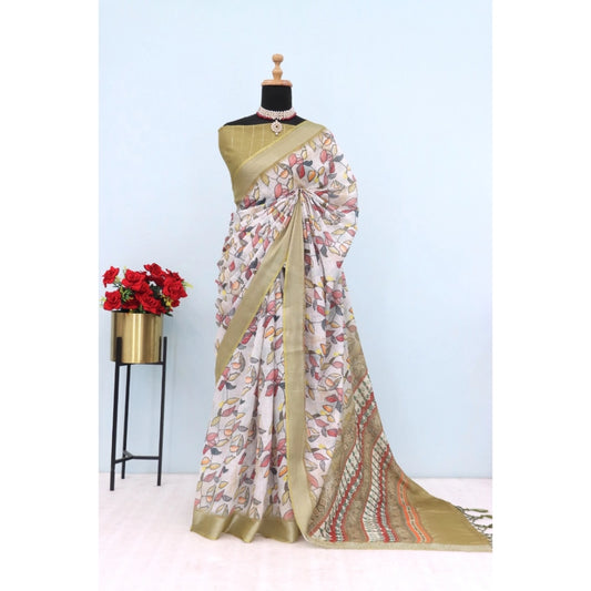 Beige Linen Digital Print Saree