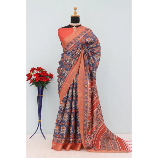 Blue Mysore Silk Digital Print Saree