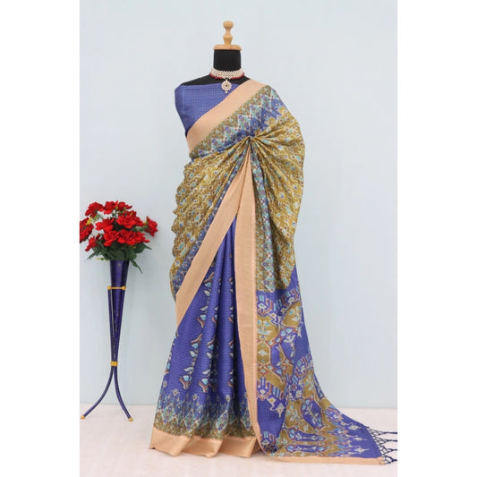 Blue Mysore Silk Digital Print Saree
