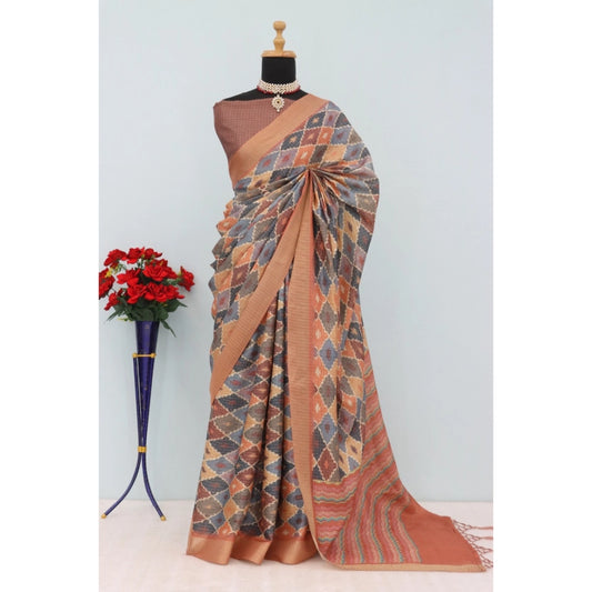 Brown Mysore Silk Digital Print Saree