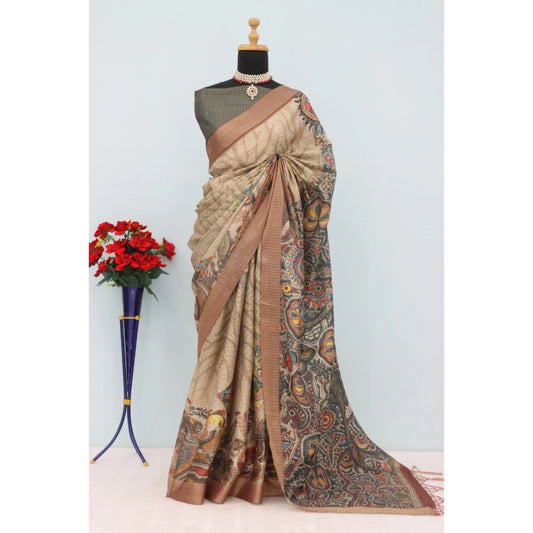 Beige Mysore Silk Digital Print Saree
