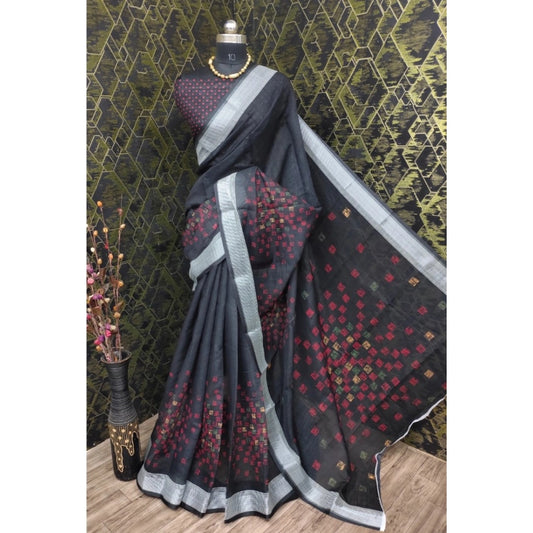 Black Cotton Linen Digital Printed Saree