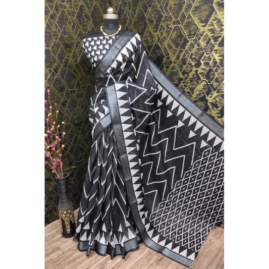 Black Cotton Linen Woven Design Saree