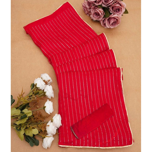 Red Vichitra Silk Striped Saree