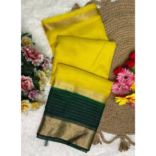 Yellow Khadi Cotton Solid Saree
