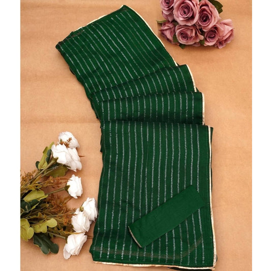Green Vichitra Silk Striped Saree