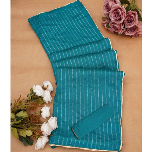 Sky Blue Vichitra Silk Striped Saree