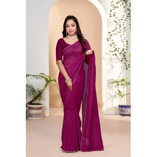 Purple Vichitra Silk Striped Saree