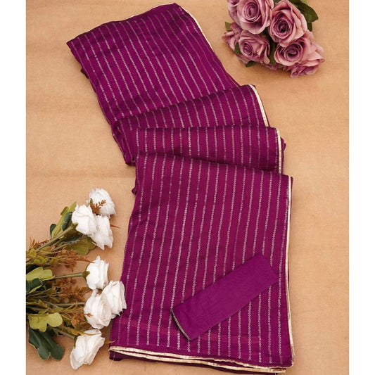 Purple Vichitra Silk Striped Saree