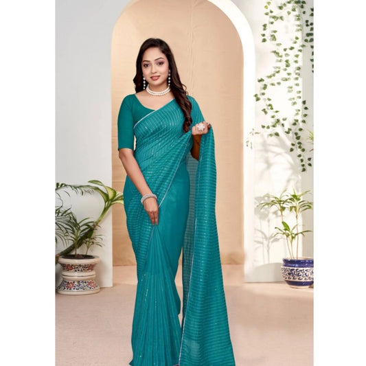 Sky Blue Vichitra Silk Striped Saree