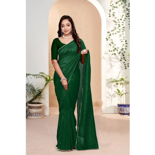 Green Vichitra Silk Striped Saree