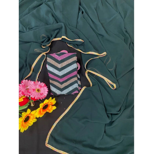 Green Fox Georgette Solid Saree