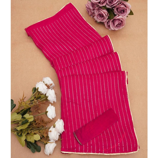 Pink Vichitra Silk Striped Saree