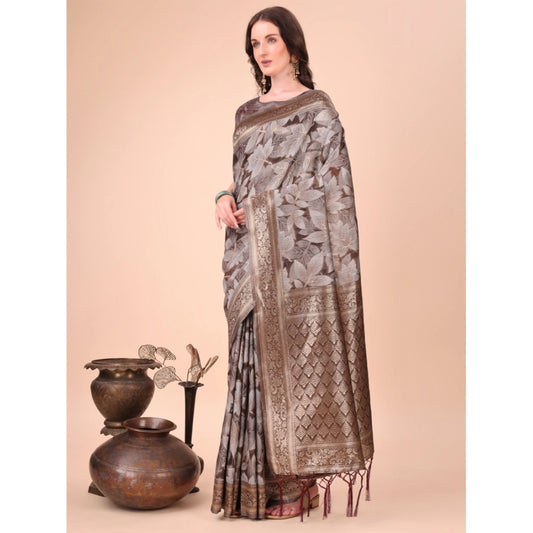 Brown Cotton Printed Saree