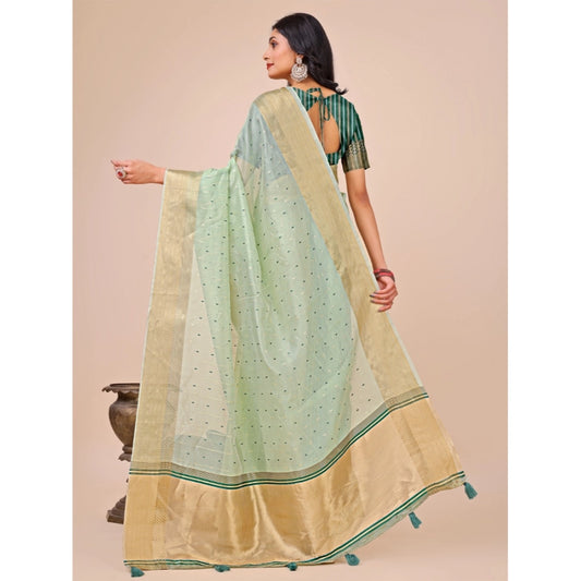 Olive Green Organza Printed Saree