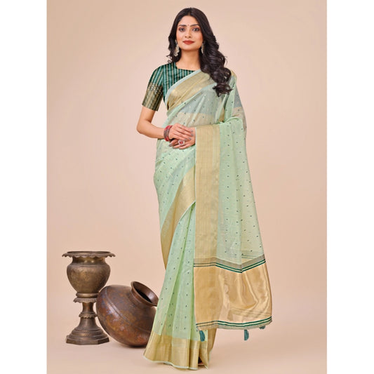 Olive Green Organza Printed Saree