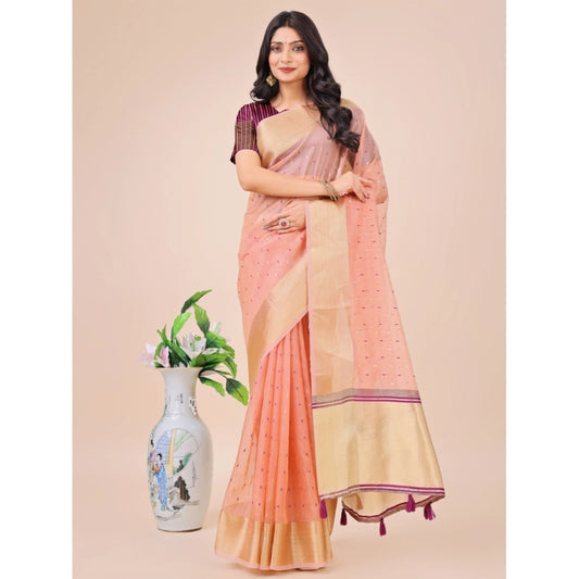 Light Pink Organza Printed Saree