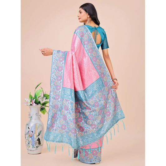 Pink Lichi Silk Printed Saree