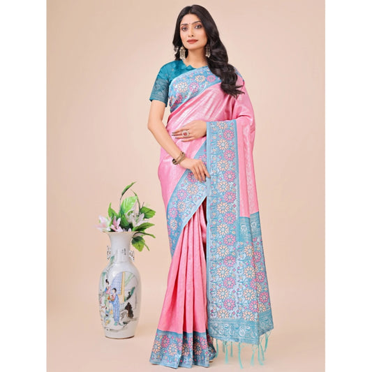 Pink Lichi Silk Printed Saree