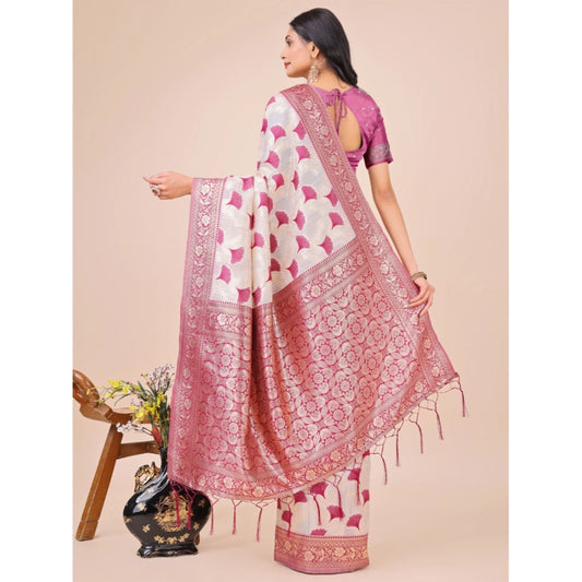Magenta Linen Cotton Printed Saree